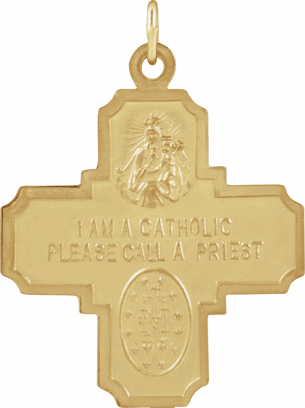 14K Yellow Gold 25x24 mm Four-Way Cross Medal