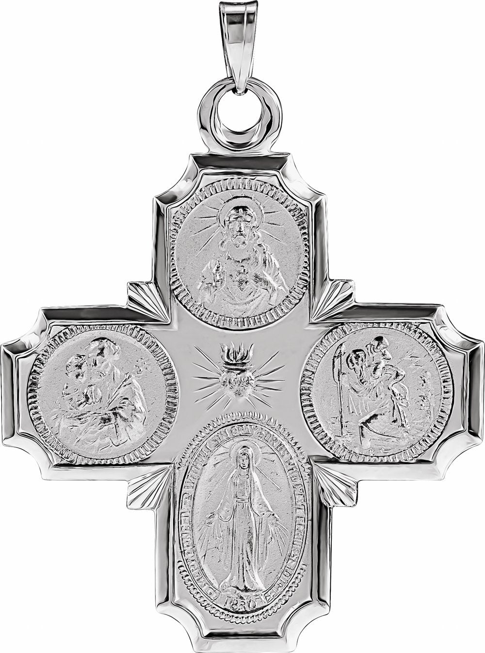 14K White Gold 30x29 mm Four-Way Cross Medal