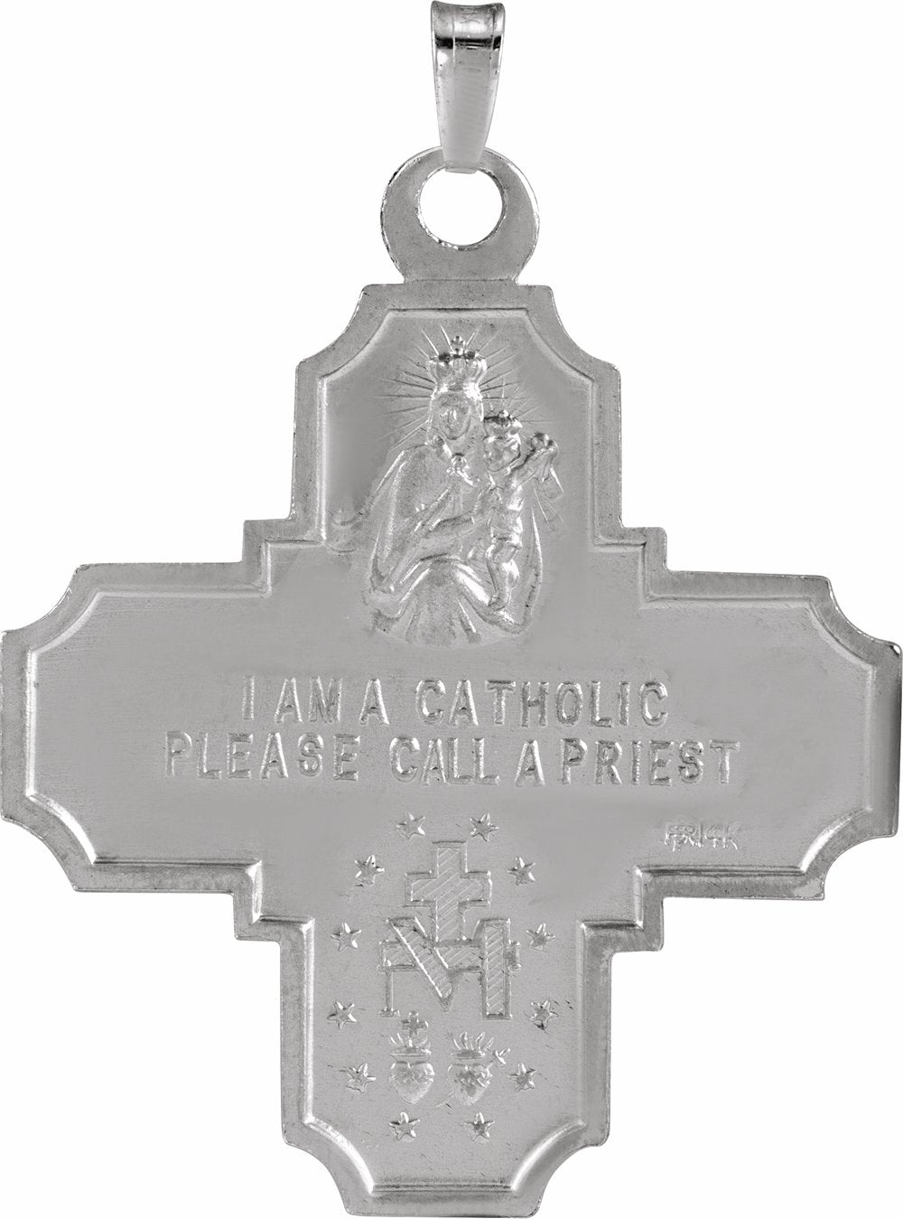 14K White Gold 30x29 mm Four-Way Cross Medal