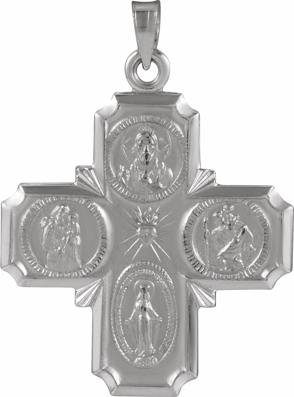 14K White Gold 25x24 mm Four-Way Cross Medal