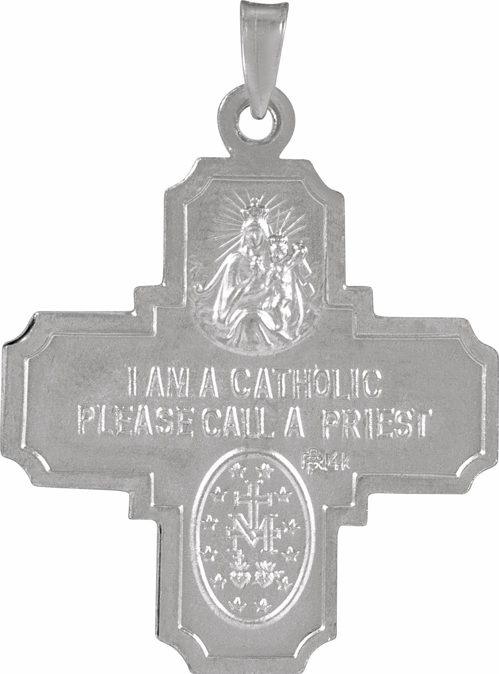 14K White Gold 25x24 mm Four-Way Cross Medal
