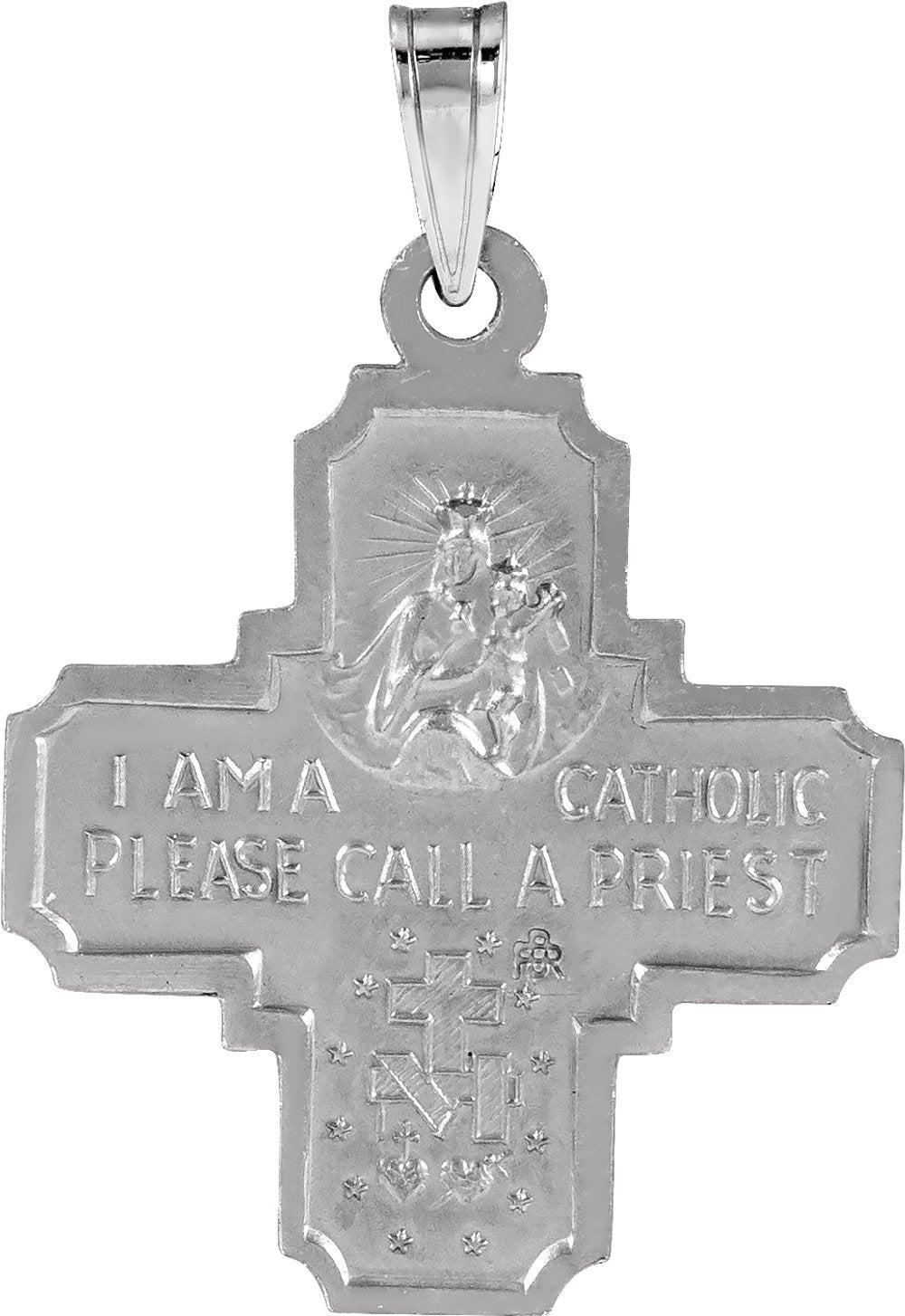 14K White Gold 18x18 mm Four-Way Cross Medal