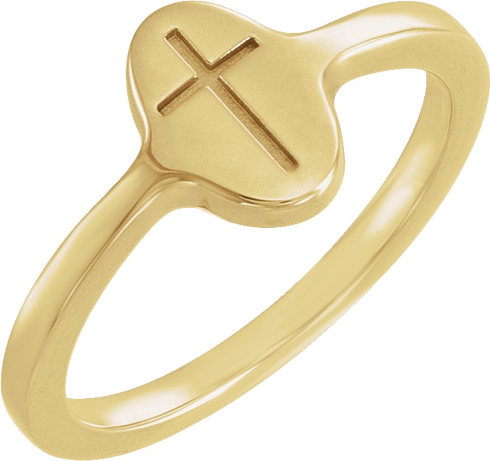 14K Yellow Gold Cross Signet Ring