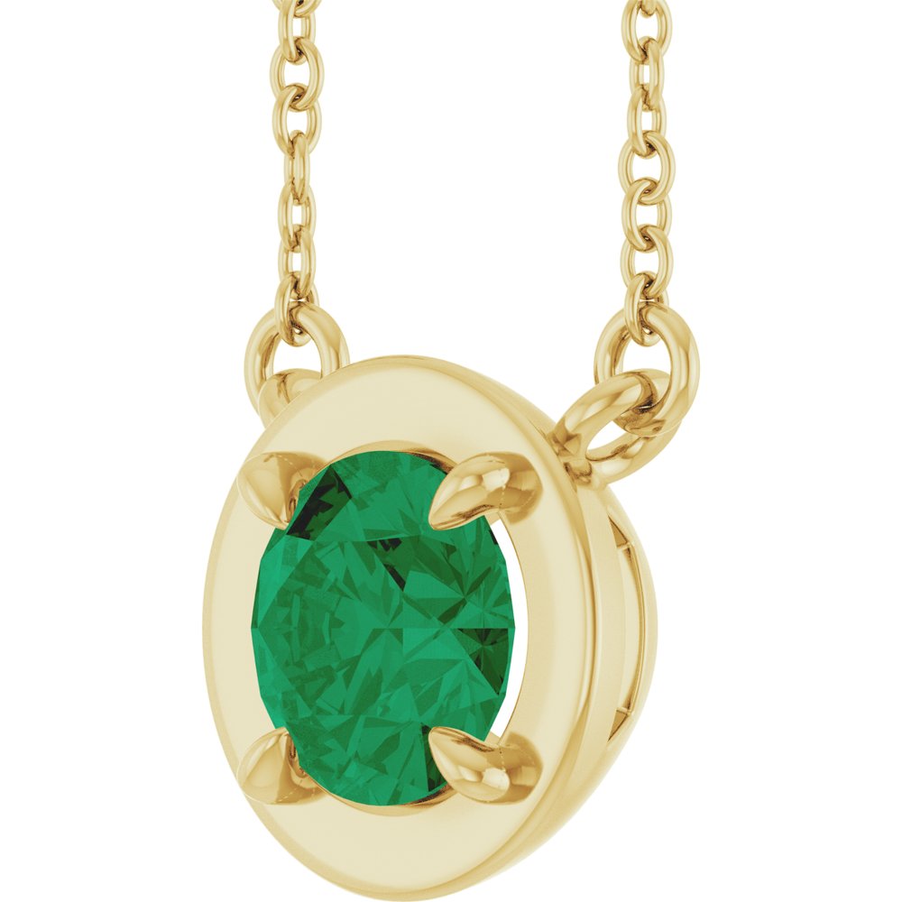 14K Yellow Gold Lab-Grown Emerald 18" Necklace