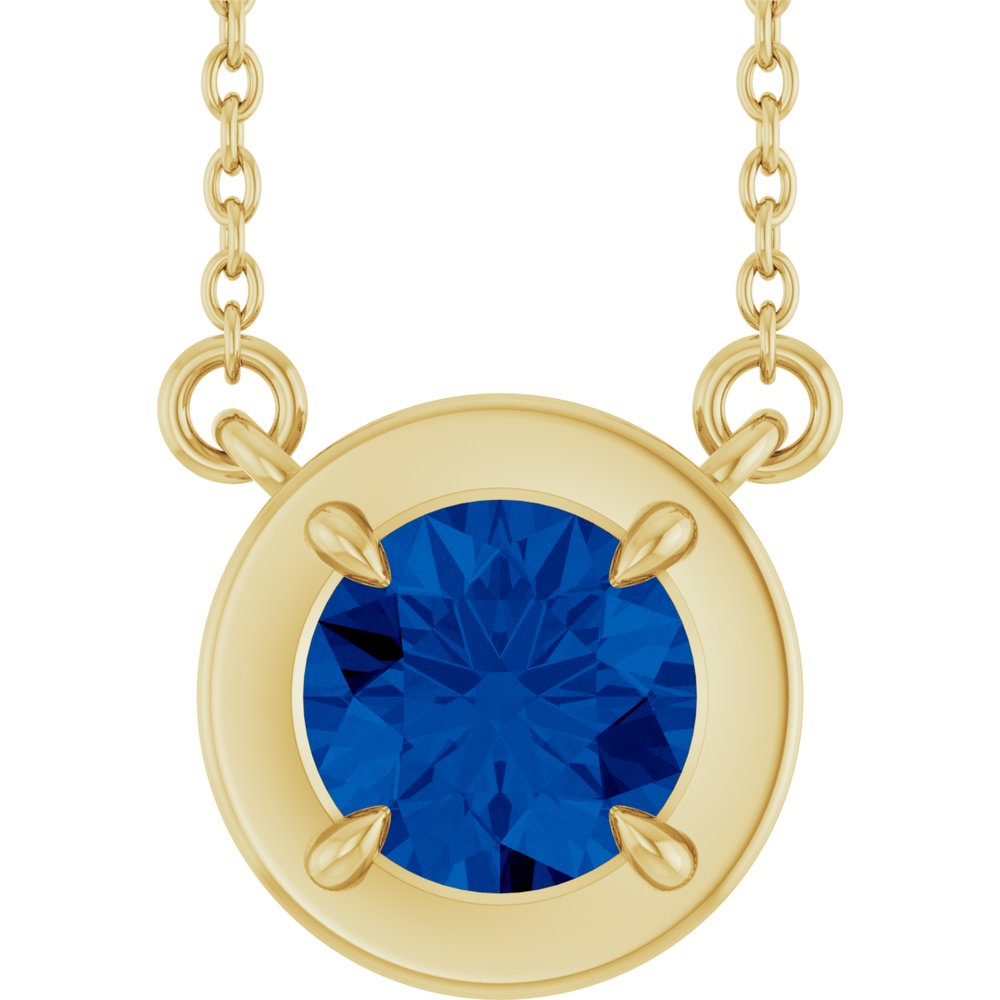 14K Yellow Gold 6 mm Round Lab-Grown Blue Sapphire 18" Necklace