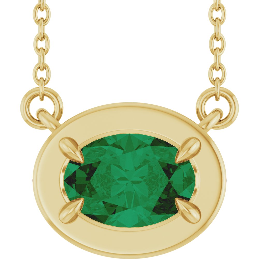 14K Yellow Gold Lab-Grown Emerald 18" Necklace