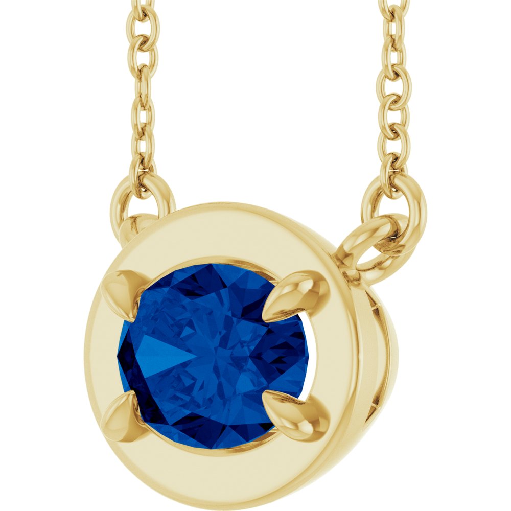 14K Yellow Gold Lab-Grown Blue Sapphire 18" Necklace