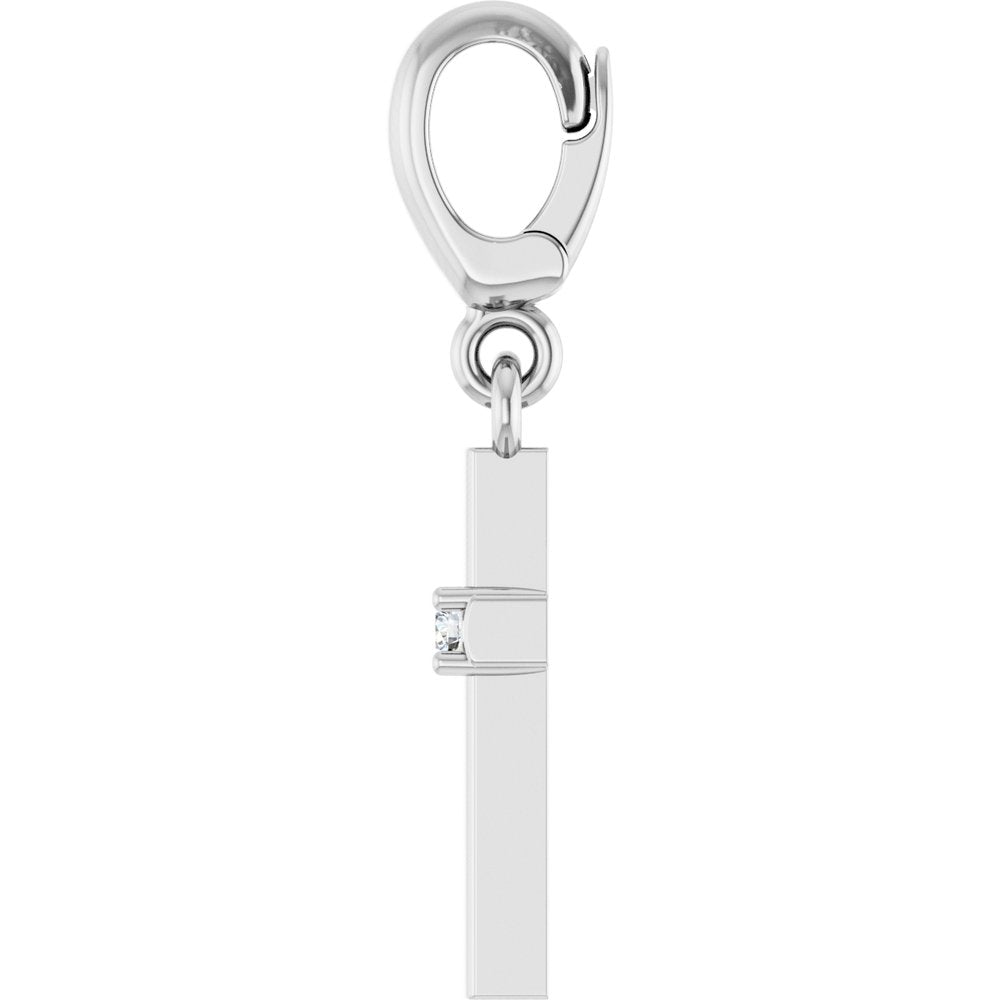 14K White Gold .02 CT Round Natural Diamond Cross Charm/Pendant