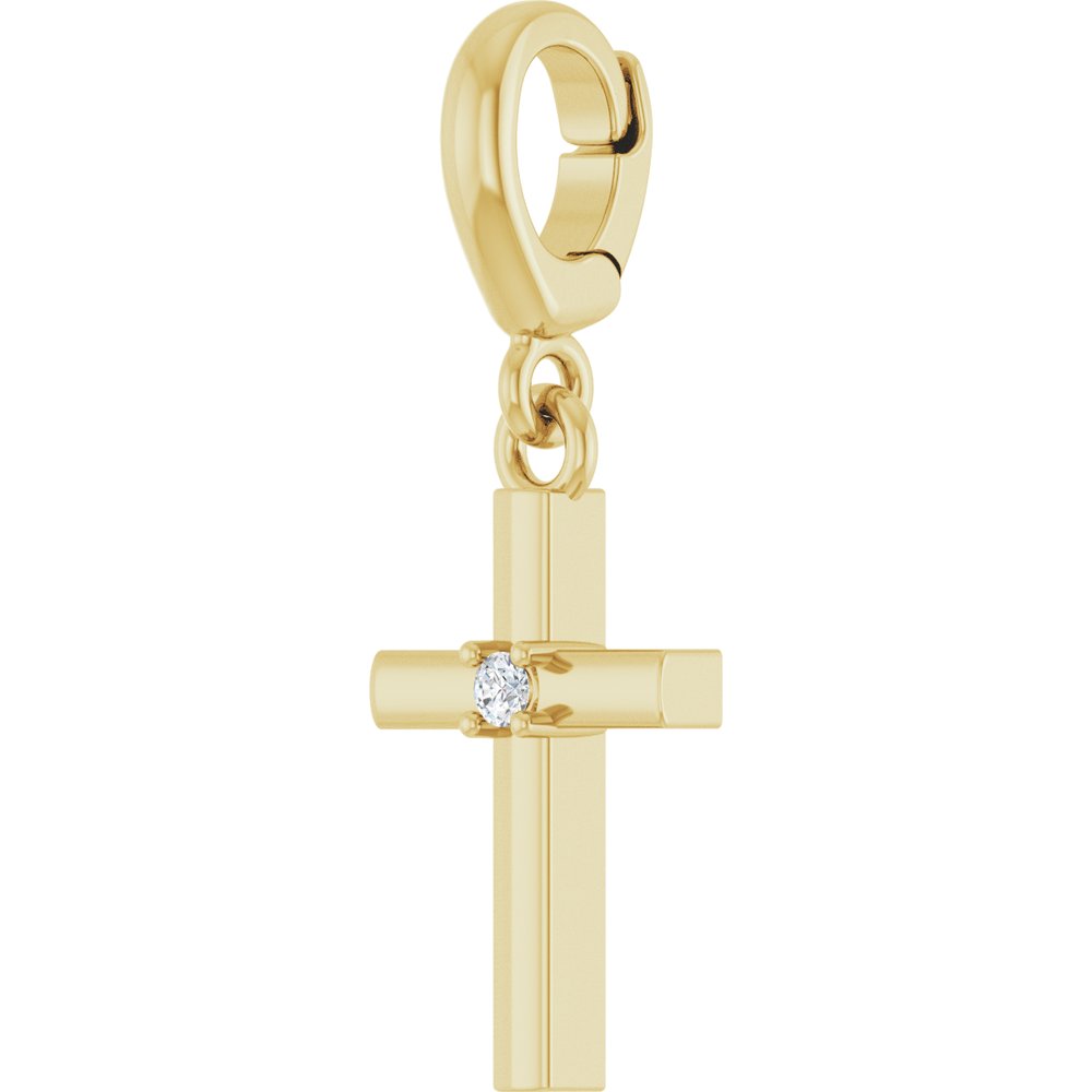 14K Yellow Gold .02 CT Round Natural Diamond Cross Charm/Pendant