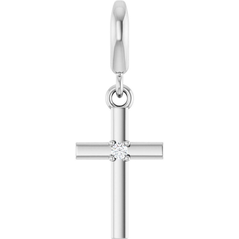 14K White Gold .02 CT Round Natural Diamond Cross Charm/Pendant