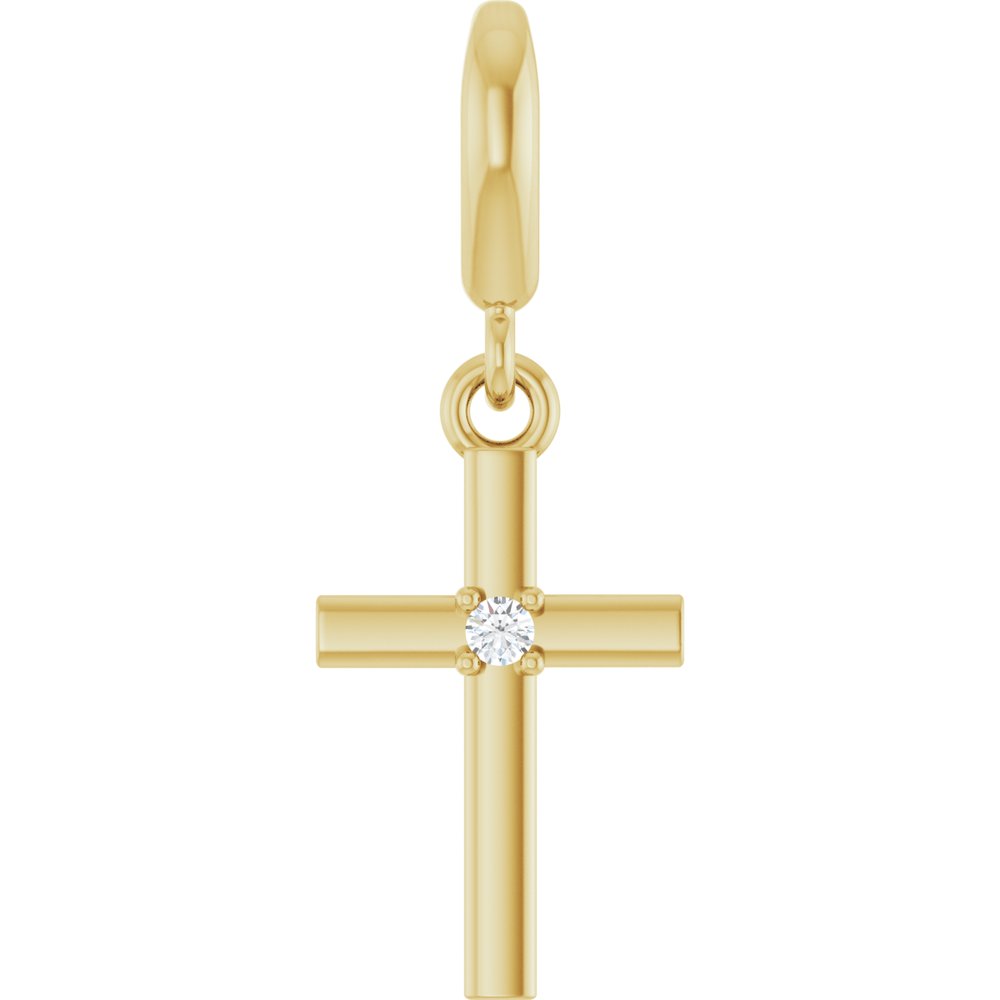 14K Yellow Gold .02 CT Round Natural Diamond Cross Charm/Pendant