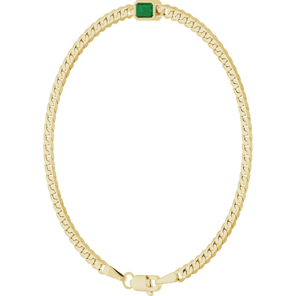 14K Yellow Gold Lab-Grown Emerald Link 7" Bracelet