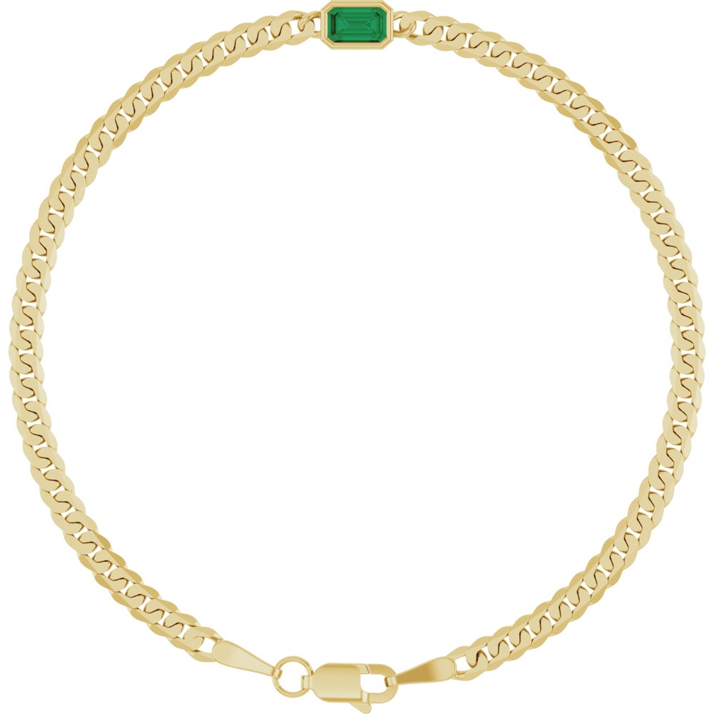 14K Yellow Gold Lab-Grown Emerald Link 7" Bracelet
