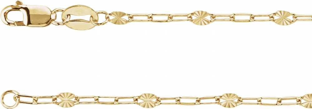 14K Yellow Gold-Filled 2.5 mm Light Paperclip-Style Starburst Mirror 7" Chain