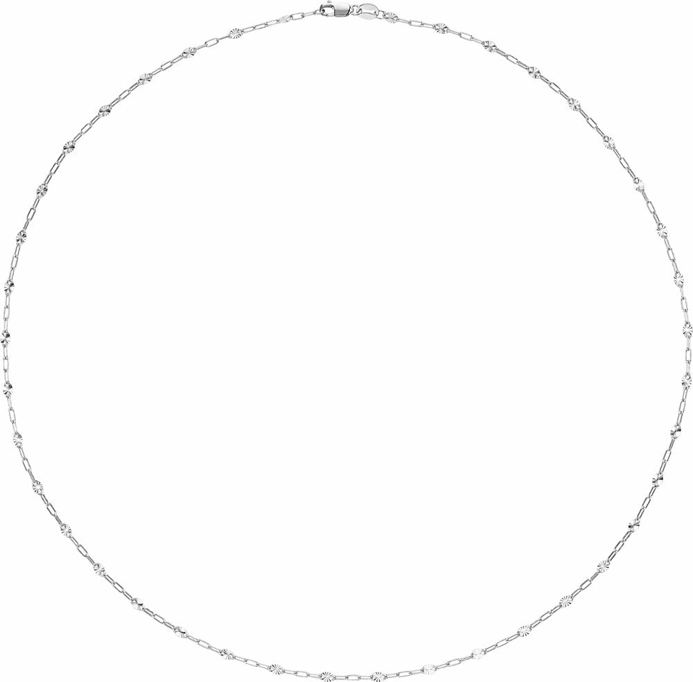 Sterling Silver 2.5 mm Light Paperclip-Style Starburst Mirror 20" Chain