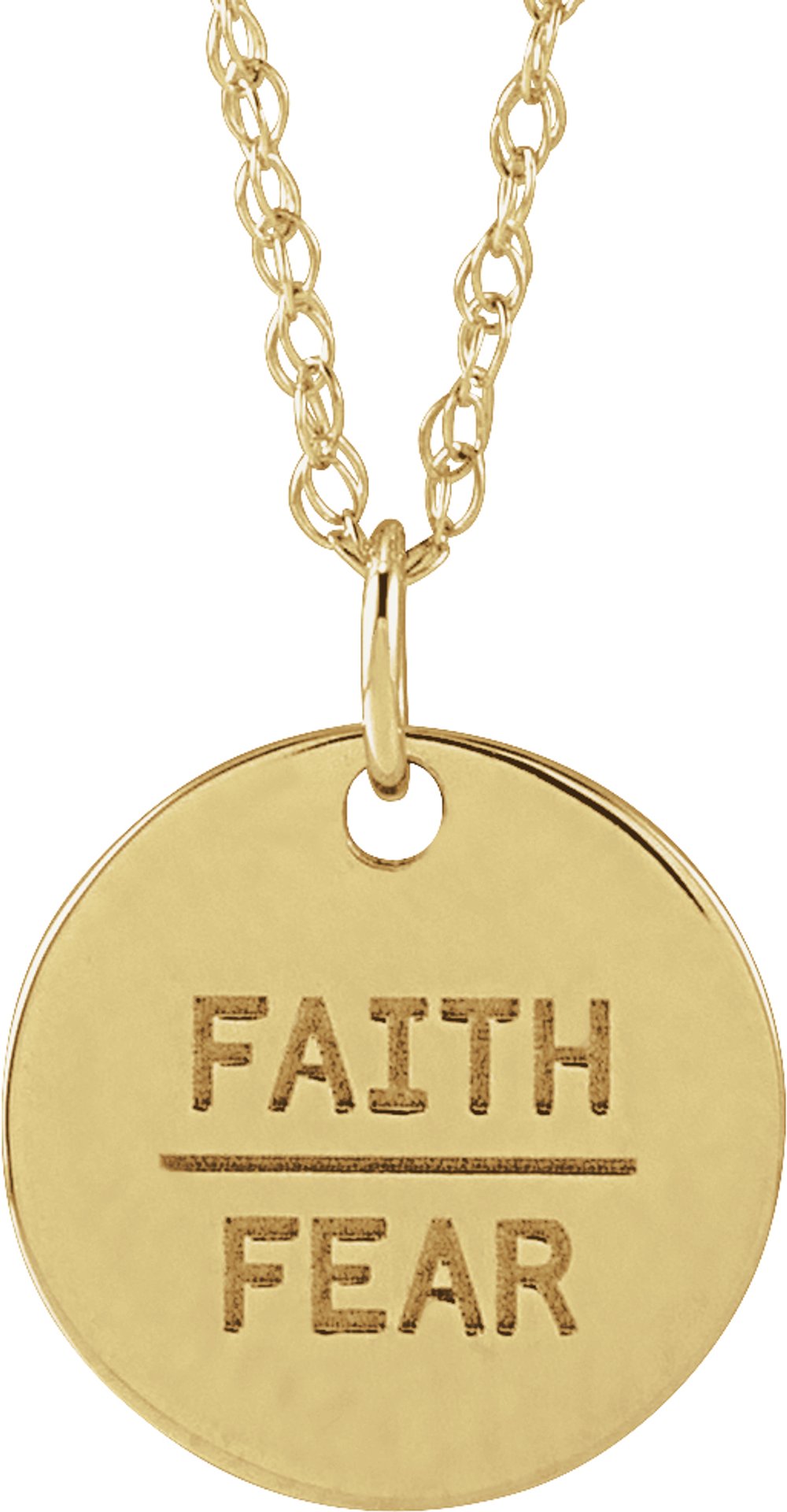 14K Yellow Gold Faith Over Fear Disc 18" Necklace