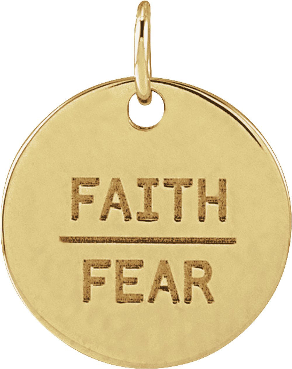 14K Yellow Gold Faith Over Fear Disc Pendant