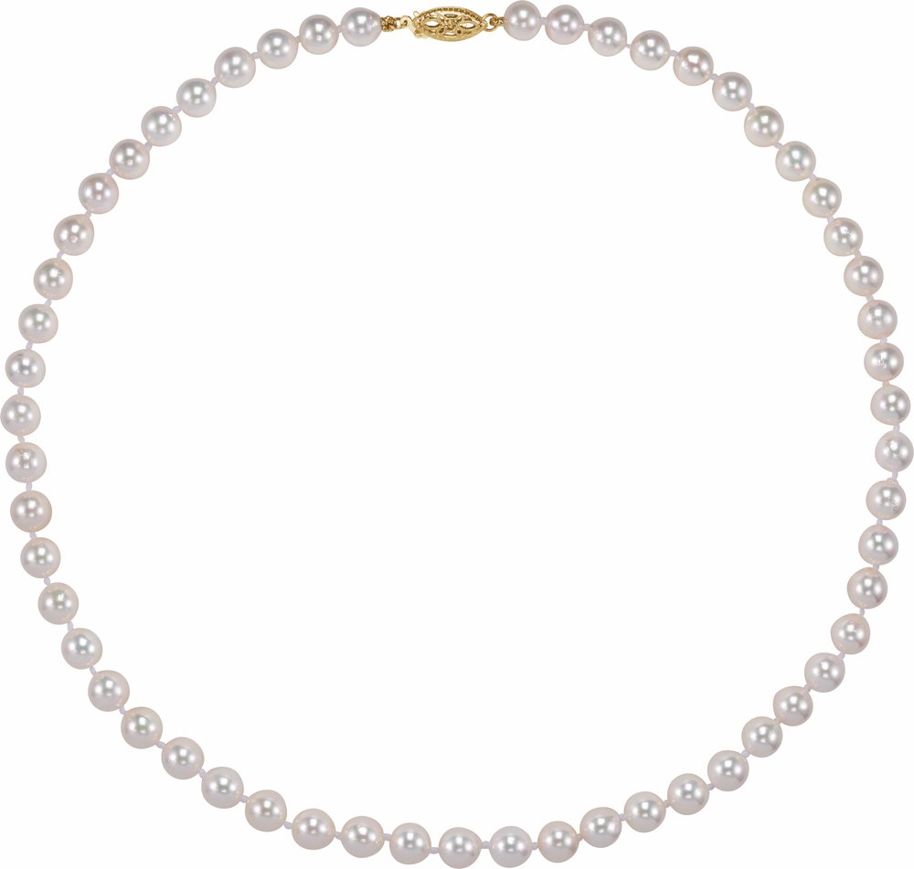 14K Yellow Gold Cultured White Akoya Pearl 16" Necklace