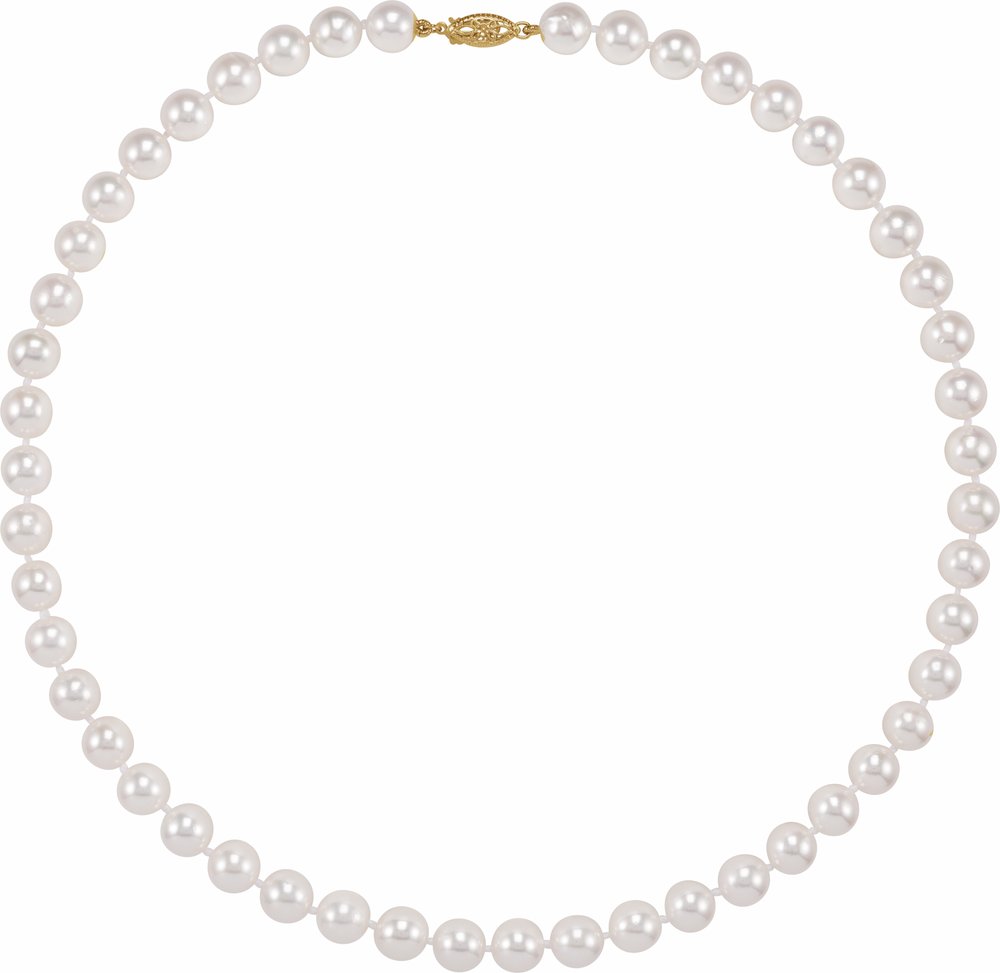 14K Yellow Gold Cultured White Akoya Pearl 18" Necklace