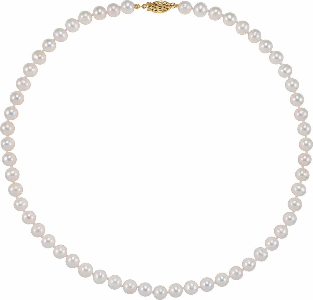 14K Yellow Gold Cultured White Akoya Pearl 16" Necklace