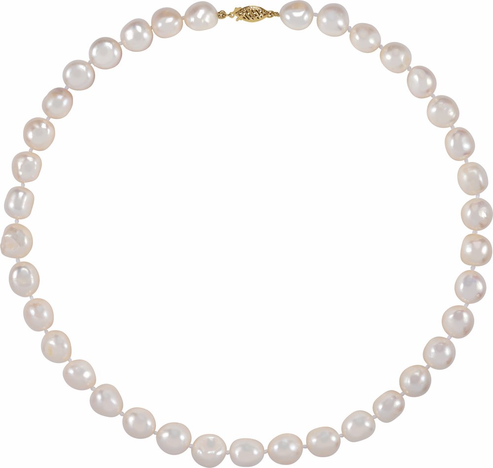 14K Yellow Gold Baroque Cultured White Freshwater Pearl 18" Necklace