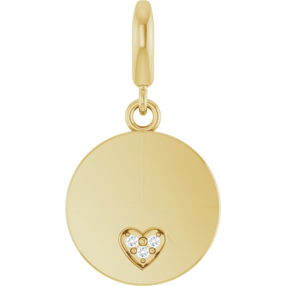 14K Yellow Gold .01 CTW Lab-Grown Diamond Engravable Heart Charm/Pendant