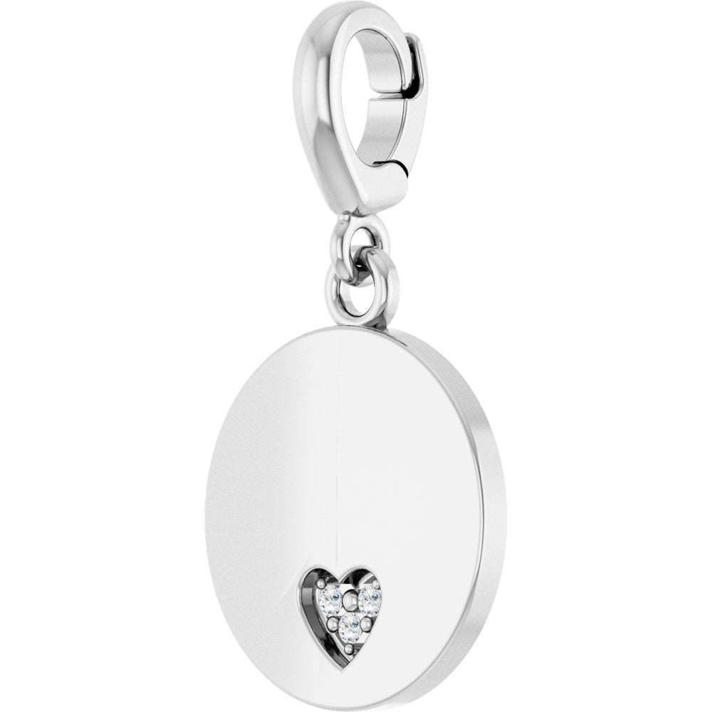 14K White Gold .01 CTW Lab-Grown Diamond Engravable Heart Charm/Pendant
