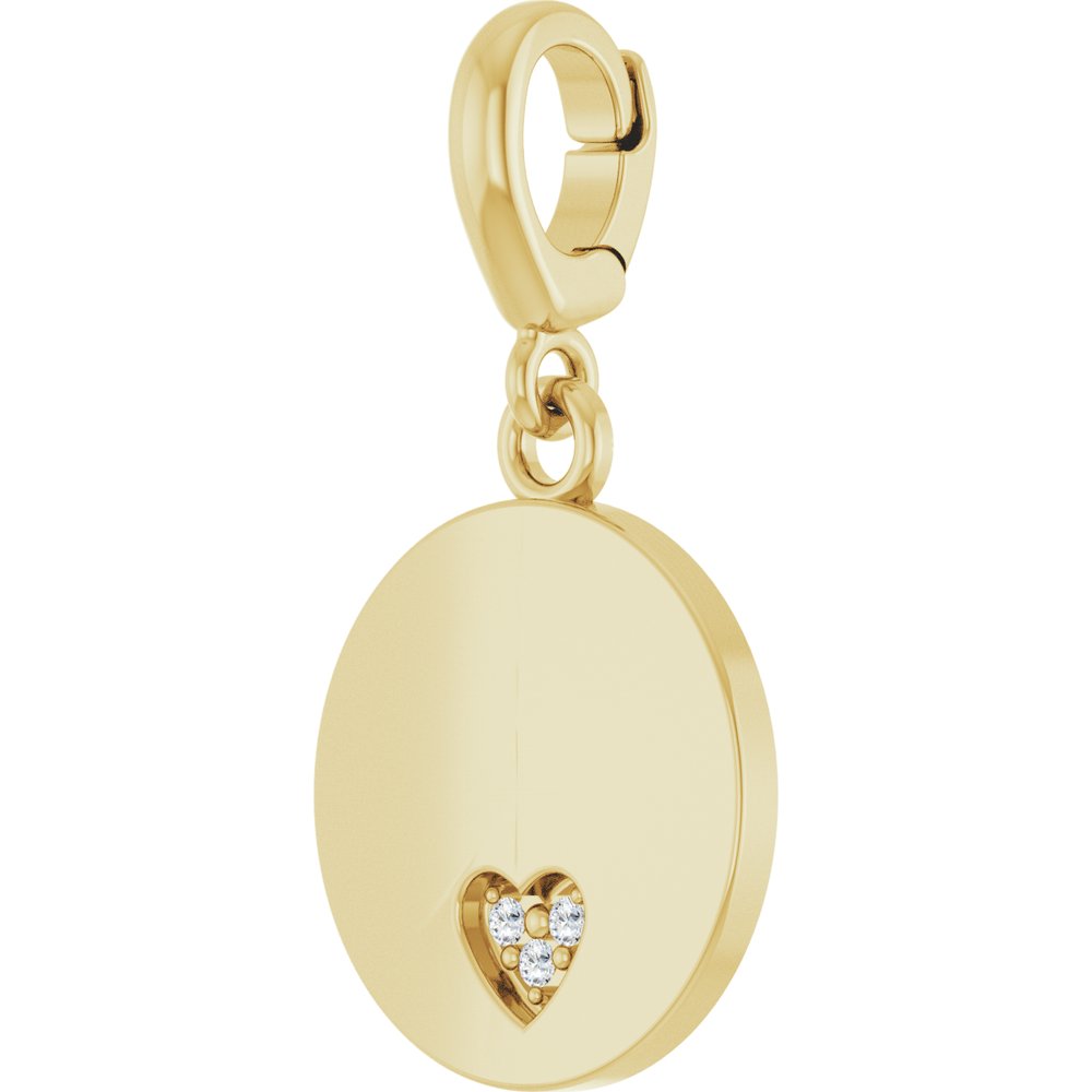 14K Yellow Gold .01 CTW Lab-Grown Diamond Engravable Heart Charm/Pendant