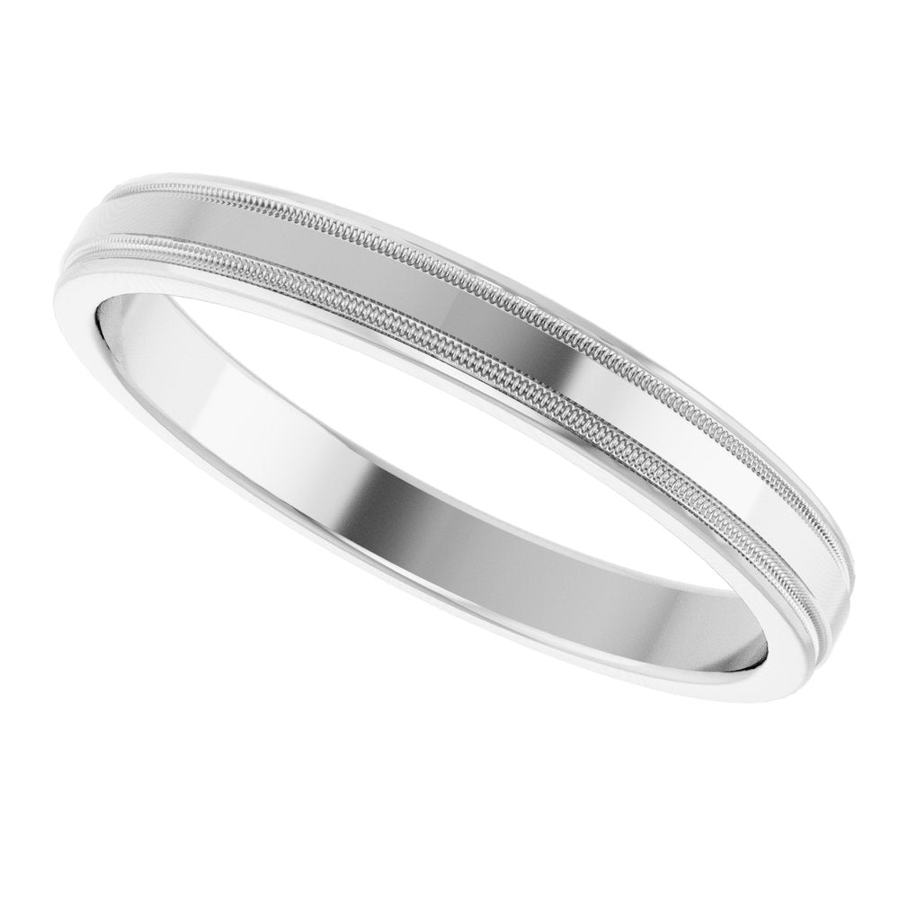 14K White Gold 3 mm Milgrain Beveled-Edge Comfort-Fit Half Round Band Size 8