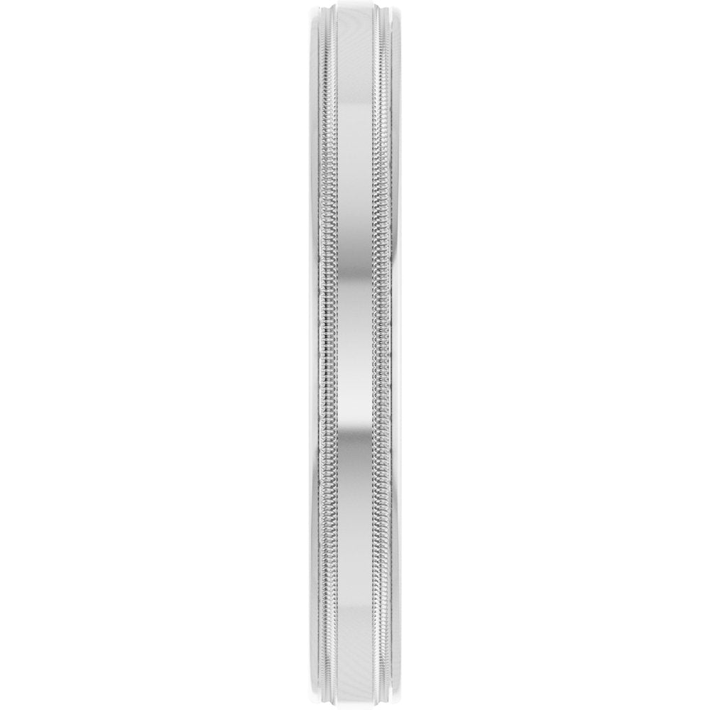 14K White Gold 3 mm Milgrain Beveled-Edge Comfort-Fit Half Round Band Size 8