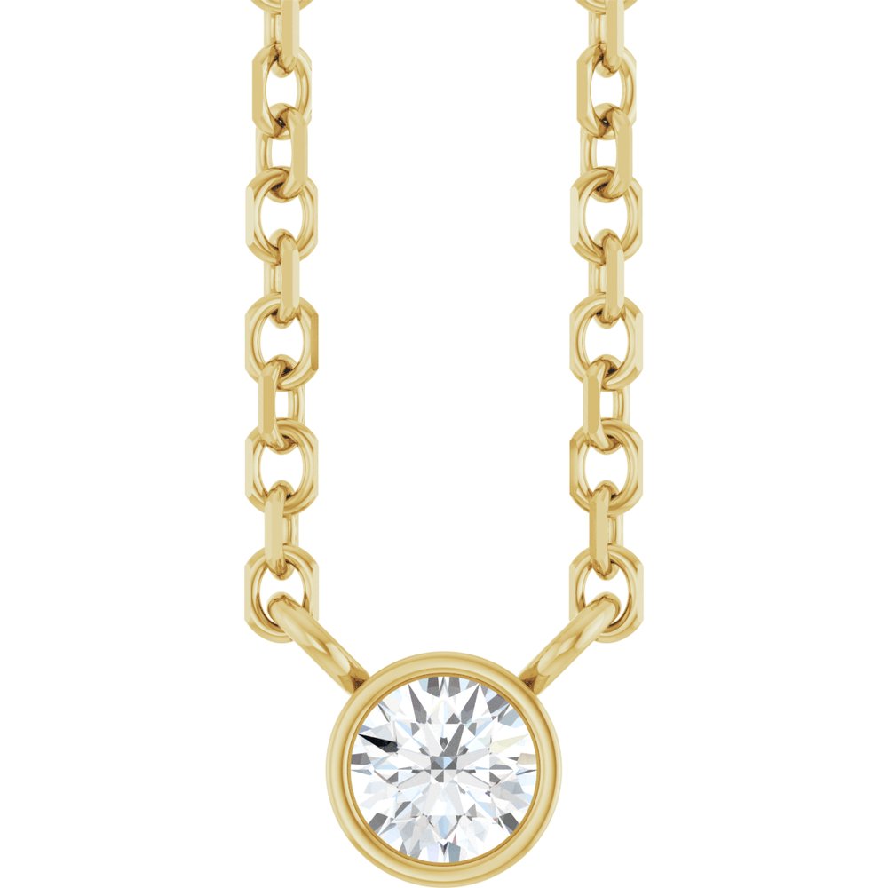 14K Yellow Gold .06 CT Natural Diamond Solitaire 16-18" Necklace