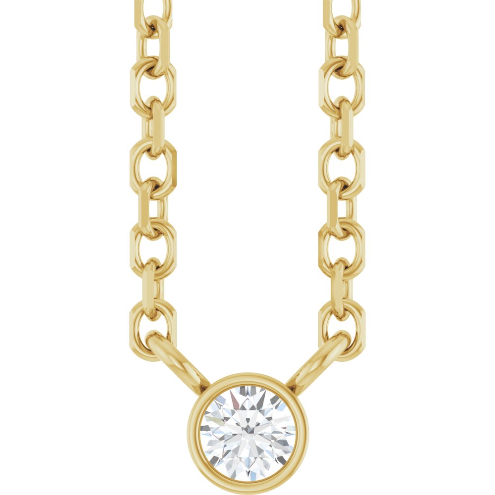 14K Yellow Gold .03 CT Natural Diamond Solitaire 16-18" Necklace