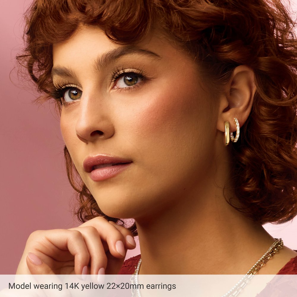 14K Yellow Gold Electroform Puffed 22 mm Hoop Earrings