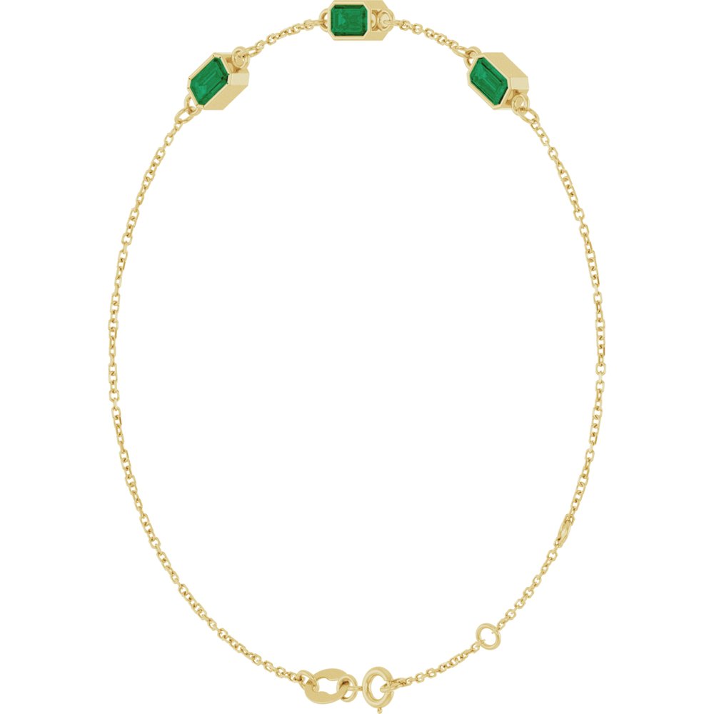14K Yellow Gold Natural Emerald Bezel-Set 3-Stone 7 1/2" Bracelet