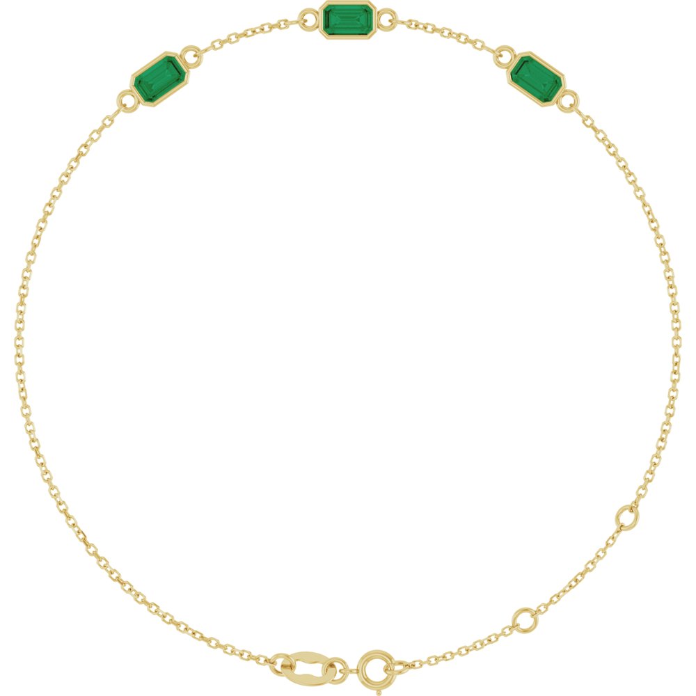 14K Yellow Gold Natural Emerald Bezel-Set 3-Stone 7 1/2" Bracelet