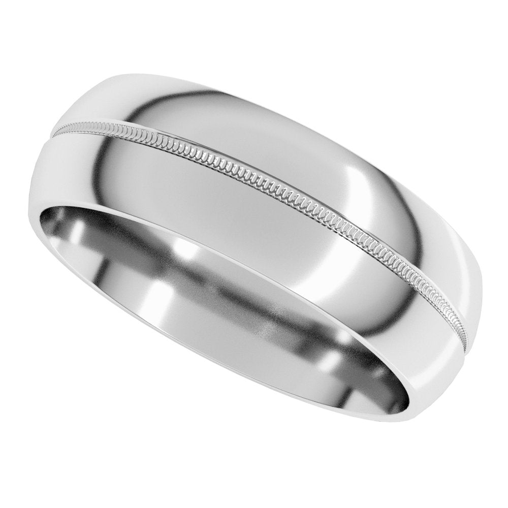 14K White Gold 7 mm Center Milgrain Half-Round Band Size 10