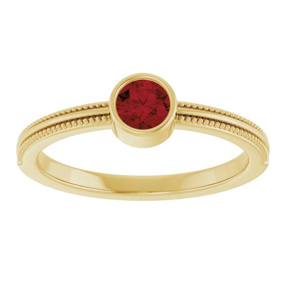 14K Yellow Gold Natural Mozambique Garnet Bezel-Set Solitaire Ring