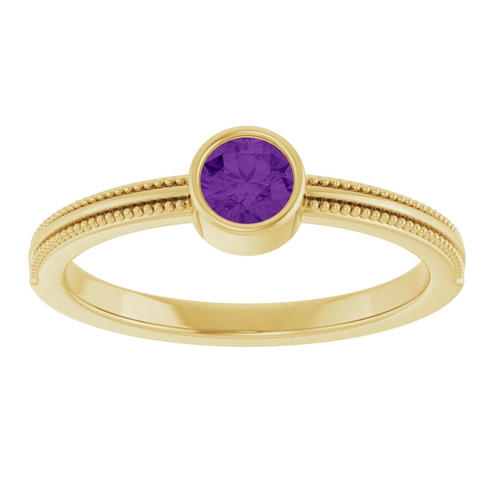 14K Yellow Gold Natural Amethyst Bezel-Set Solitaire Ring