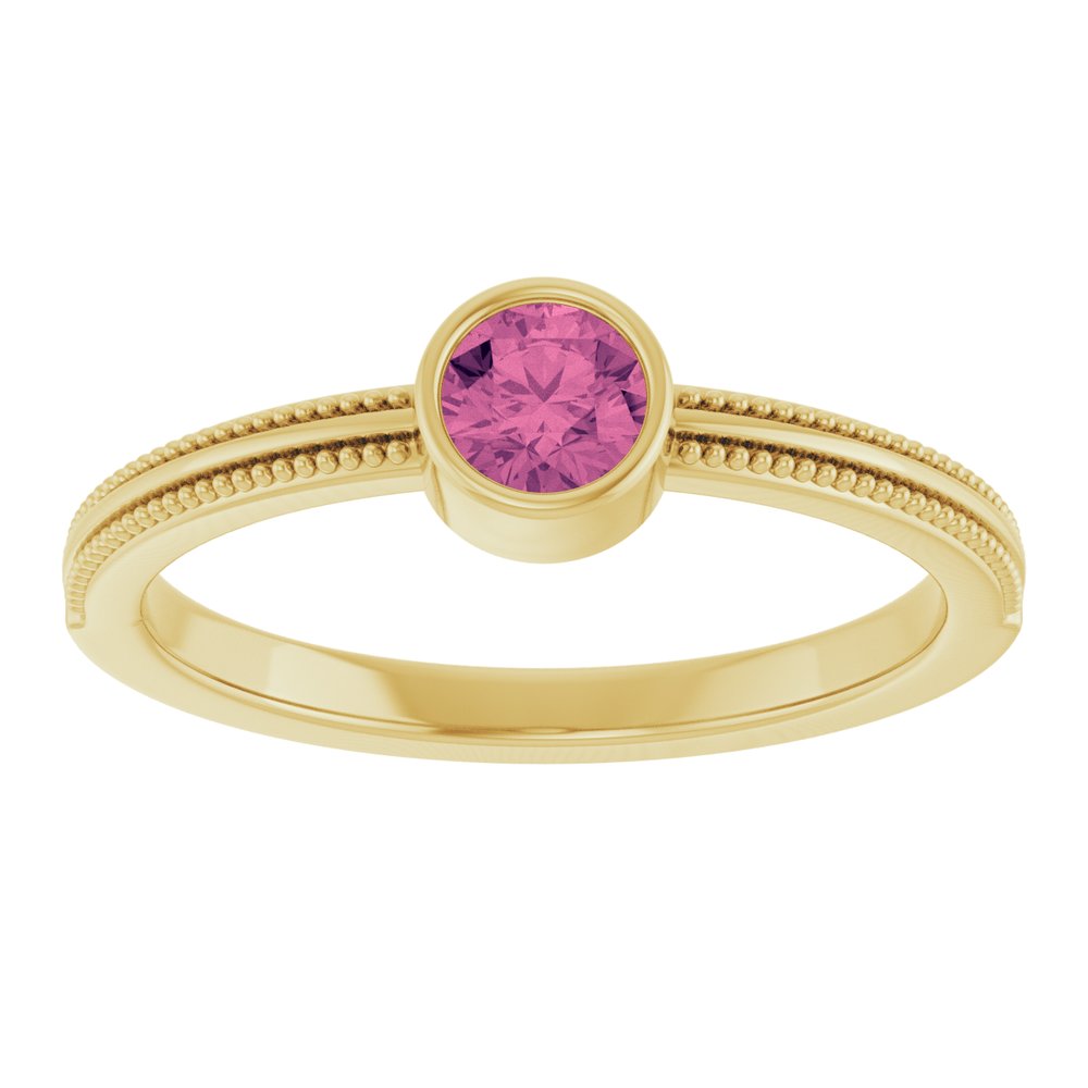 14K Yellow Gold Natural Pink Tourmaline Bezel-Set Solitaire Ring