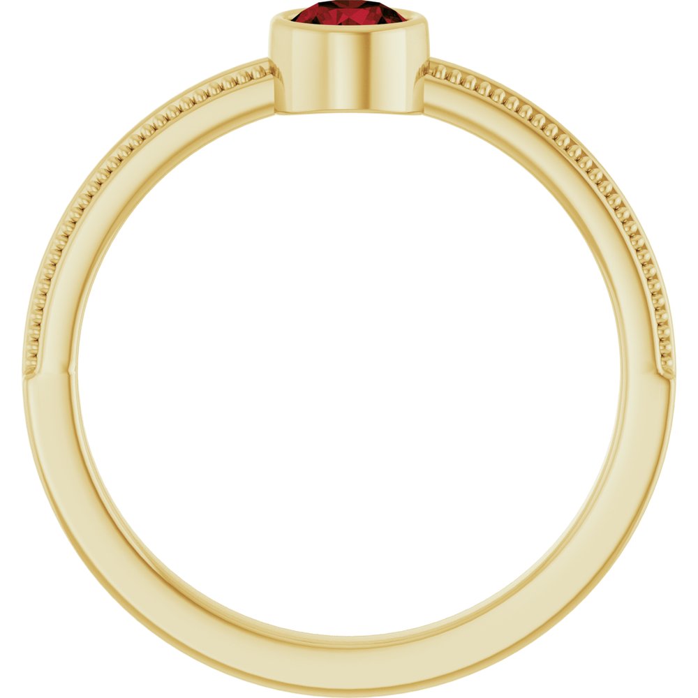 14K Yellow Gold Natural Mozambique Garnet Bezel-Set Solitaire Ring