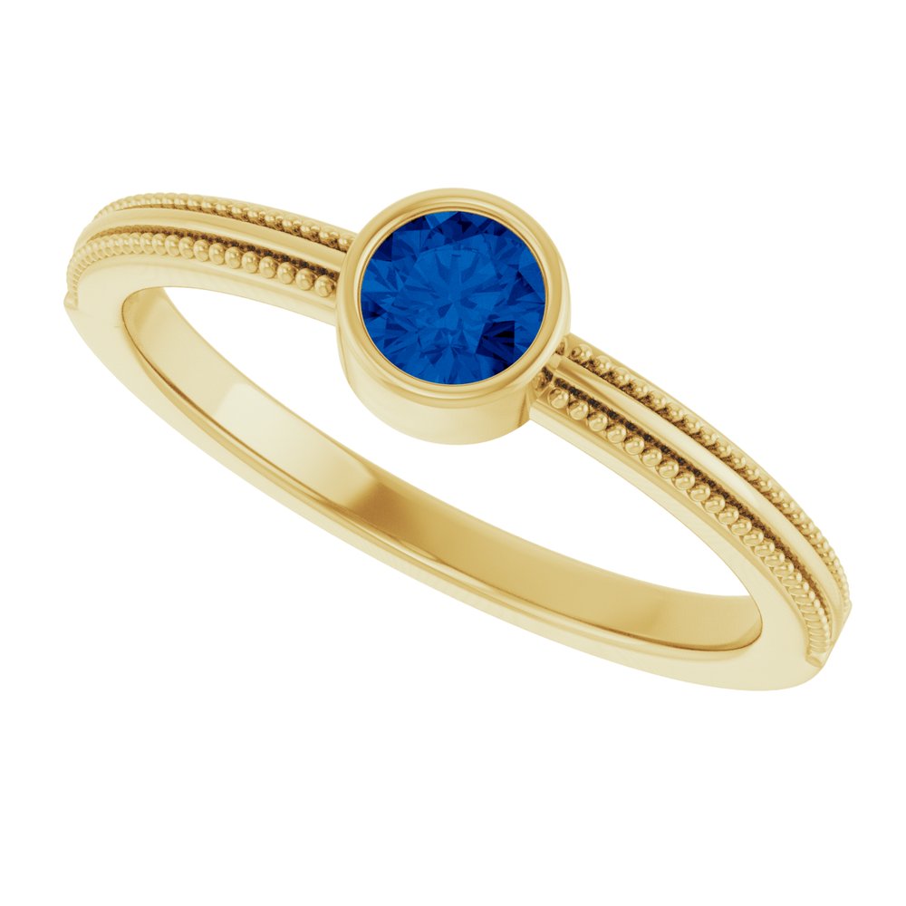 14K Yellow Gold Lab-Grown Blue Sapphire Bezel-Set Solitaire Ring