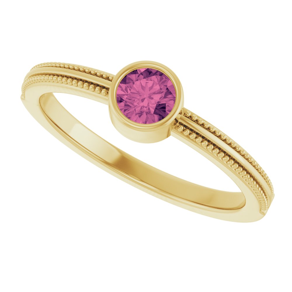 14K Yellow Gold Natural Pink Tourmaline Bezel-Set Solitaire Ring