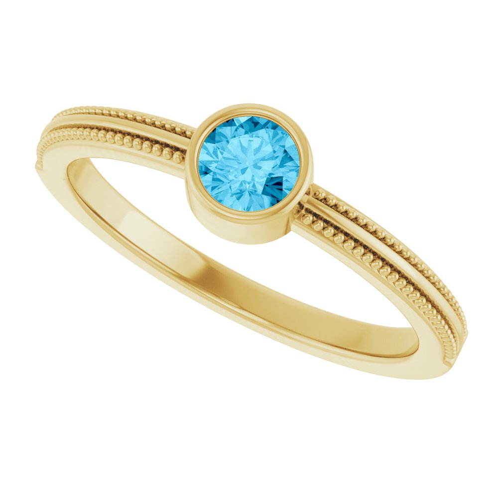 14K Yellow Gold Natural Aquamarine Bezel-Set Solitaire Ring