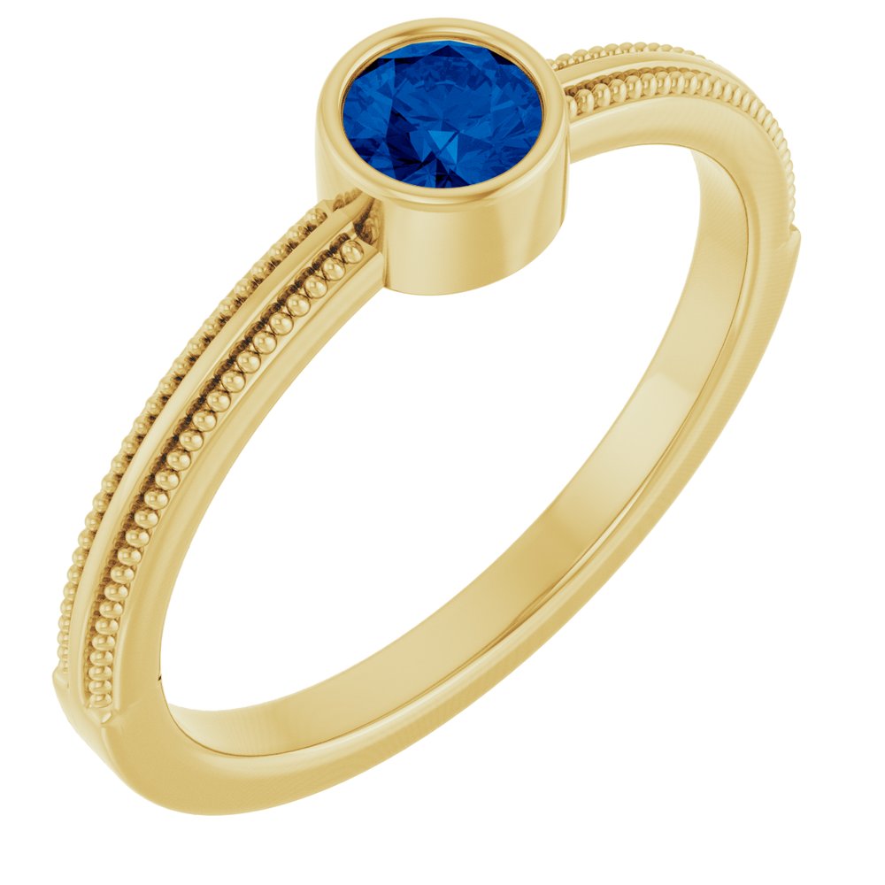 14K Yellow Gold Lab-Grown Blue Sapphire Bezel-Set Solitaire Ring