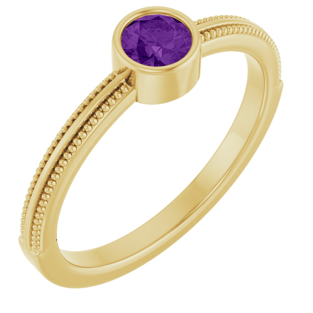 14K Yellow Gold Natural Amethyst Bezel-Set Solitaire Ring