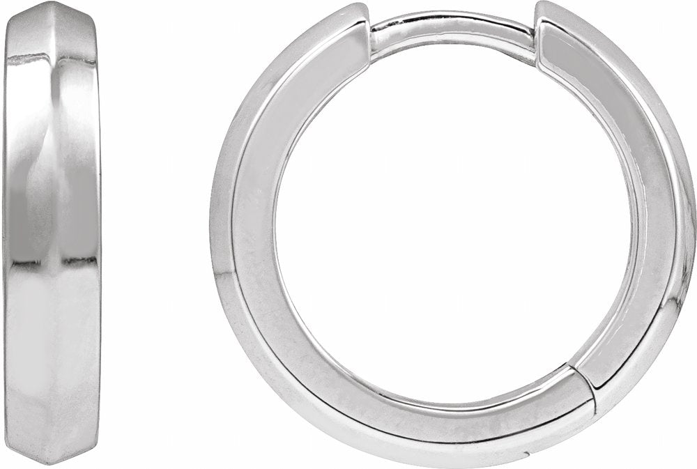 14K White Gold Knife-Edge Hinge 14.5 mm Hoop Earring