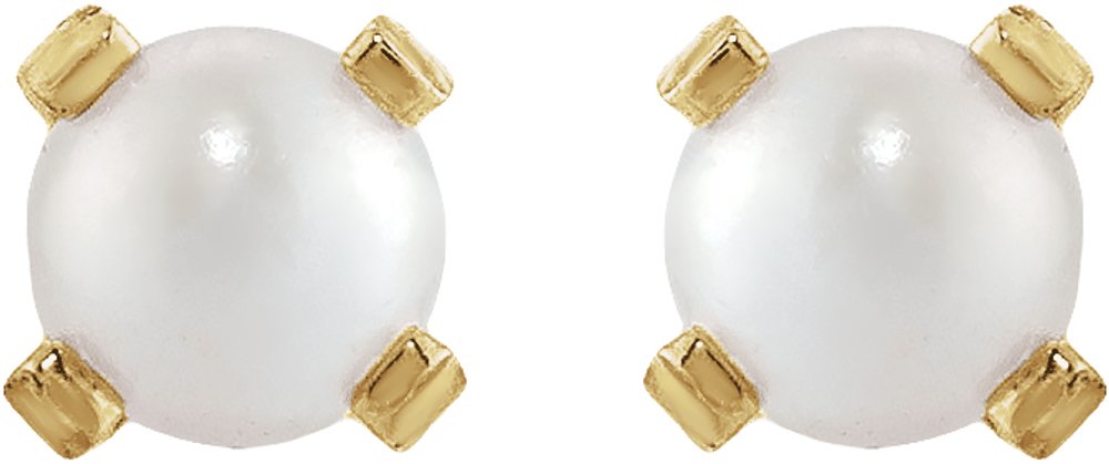 14K Yellow Gold Imitation Cream Pearl Inverness® Piercing Earrings