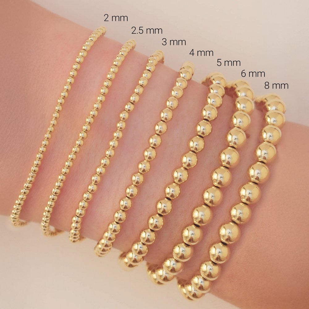 14K Yellow Gold-Filled 2 mm Elastic Bead 6 1/2" Bracelet