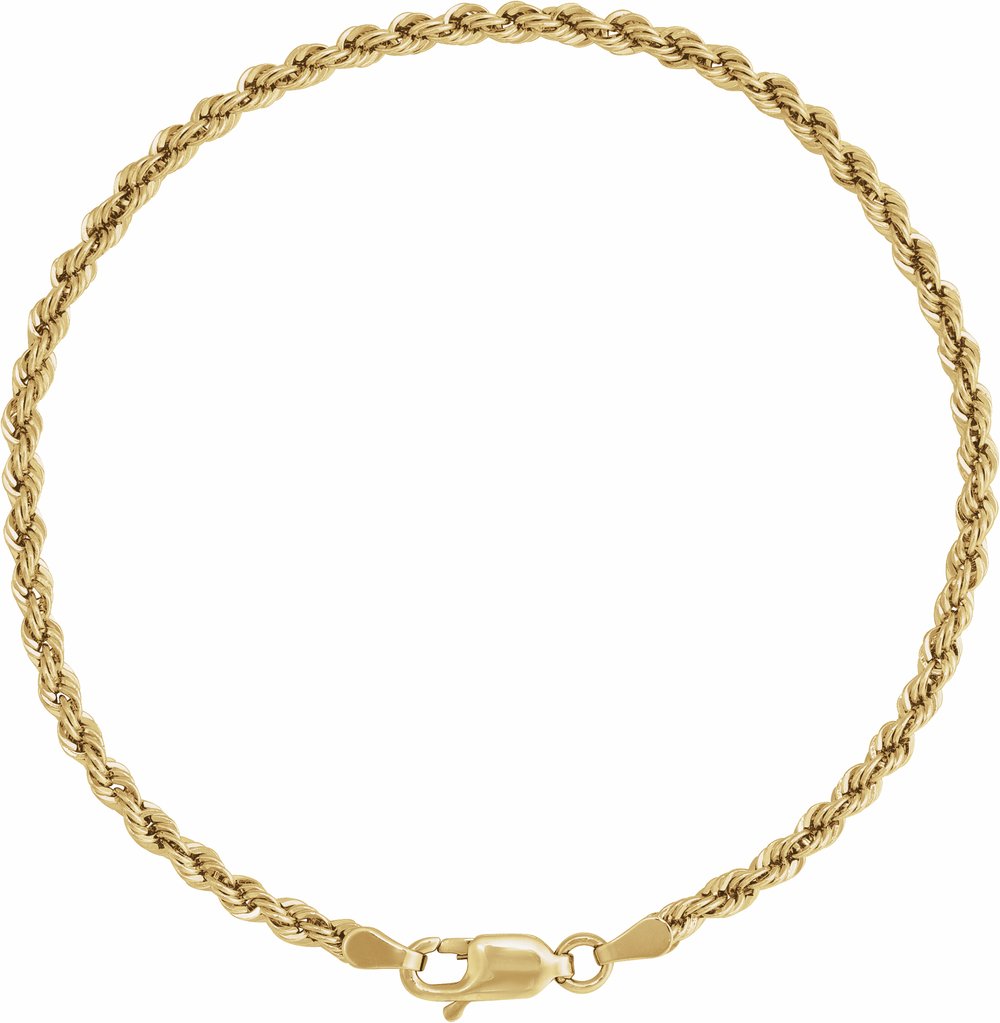 14K Yellow Gold 2.5 mm Rope 7" Chain