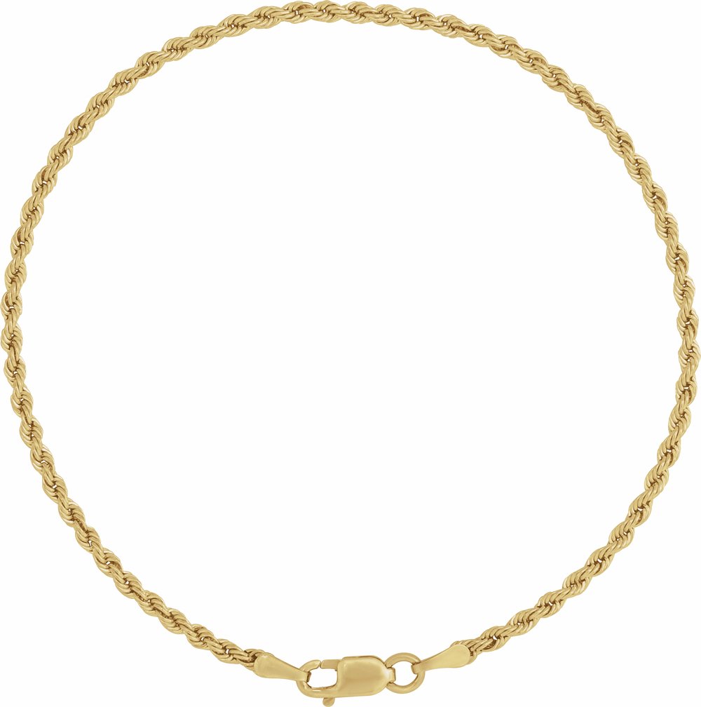 14K Yellow Gold 1.85 mm Rope 7" Chain
